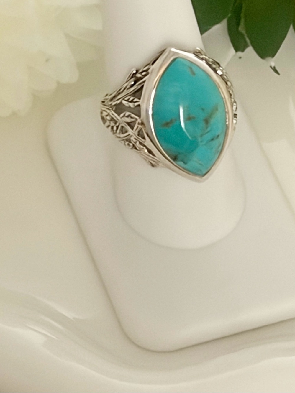 Vintage Sterling Silver 925 Marquise Turquoise Chunky Ring Size 9 Nice Condition - Picture 4 of 9
